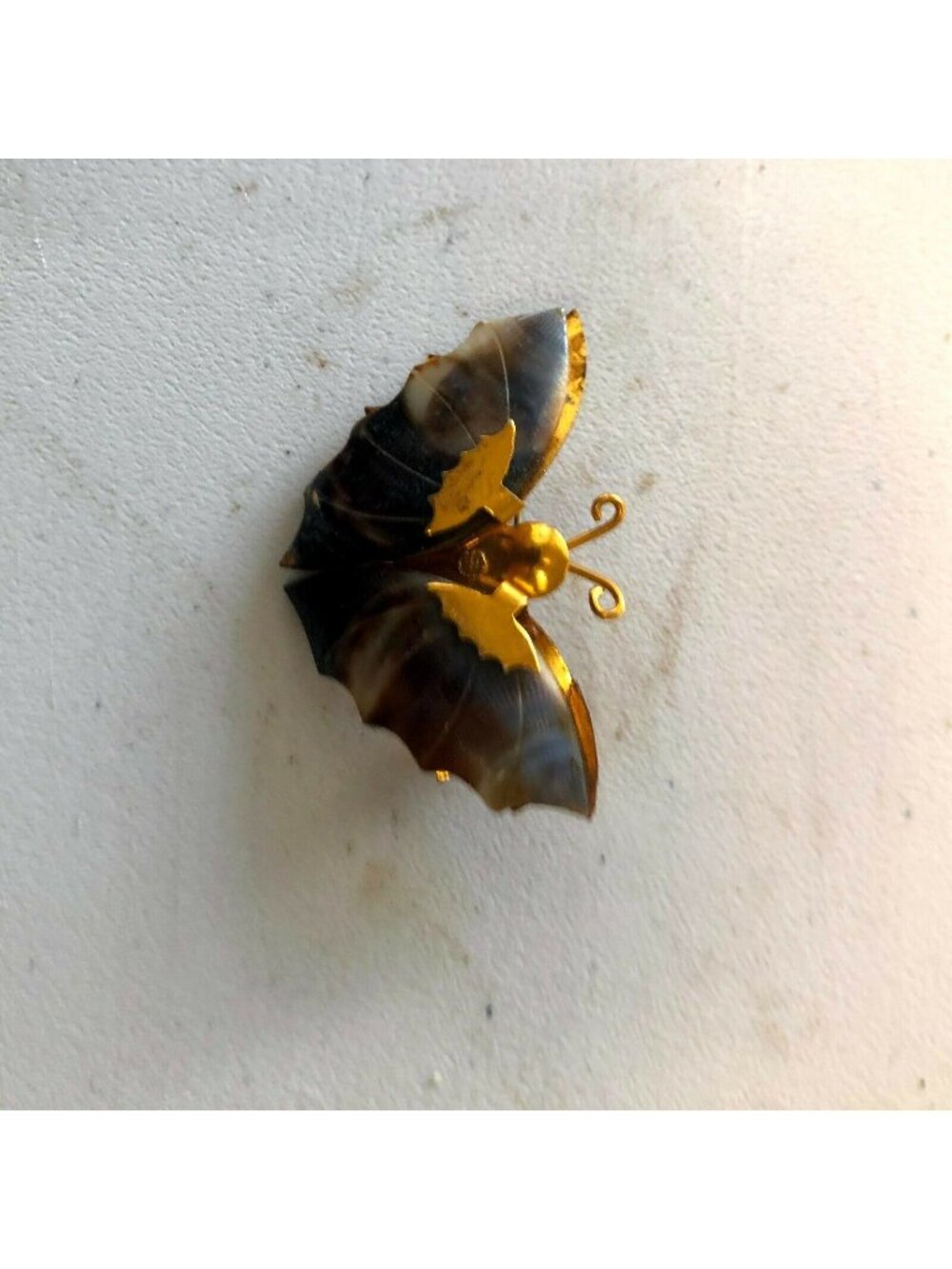 Vintage Gold-Tone Butterfly Brooch With Shell Wings Jewelry Pin